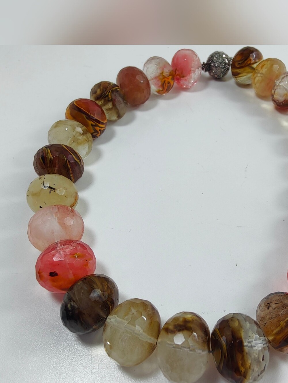 Tiger Cherry Quartz Faceted Statement Necklace Magnetic Rhinestone Clasp Pink - Picture 3 of 17